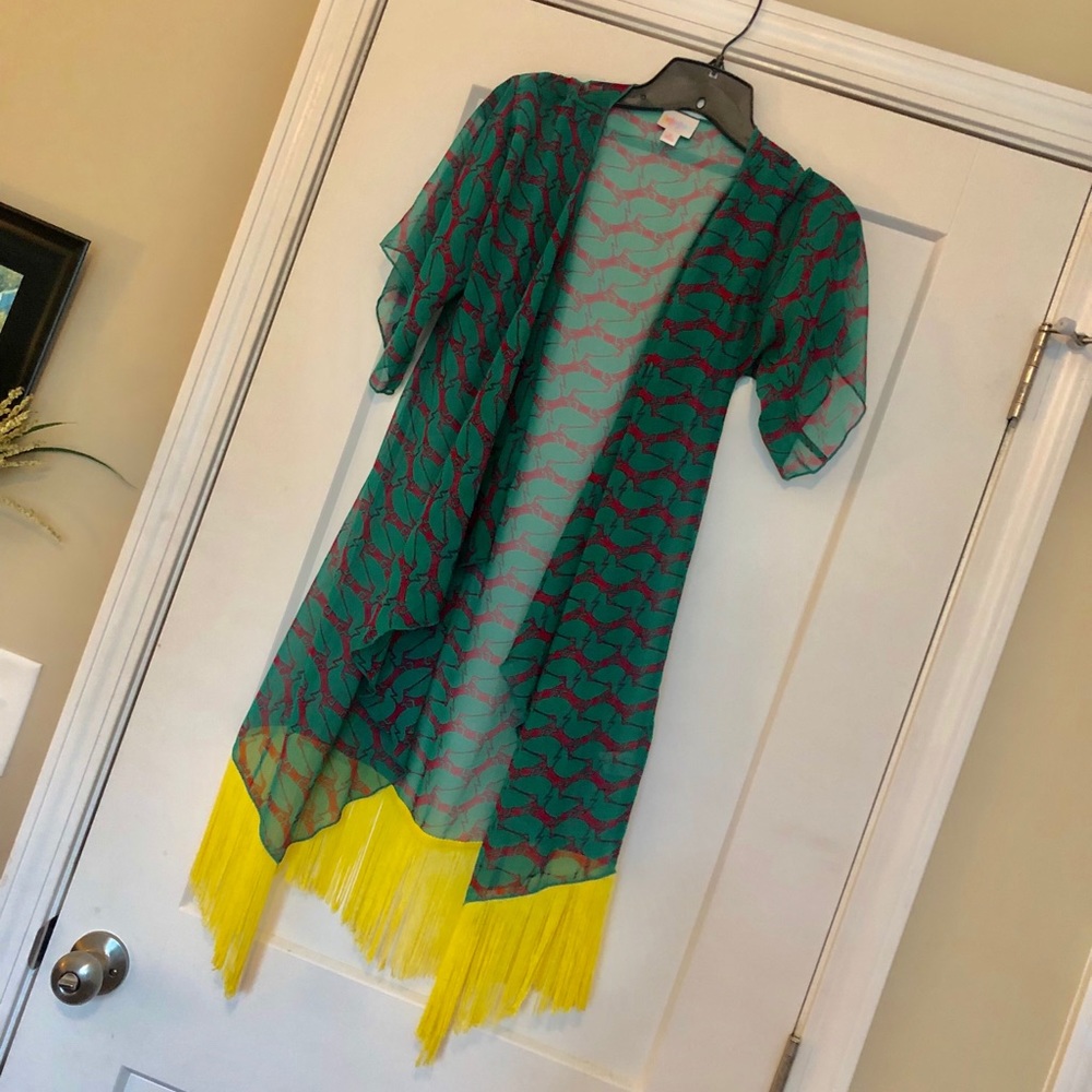 “Monroe” Duck Print Boho Fringe Edge Kimono Cardi NWOT (S) - Picture 3 of 14